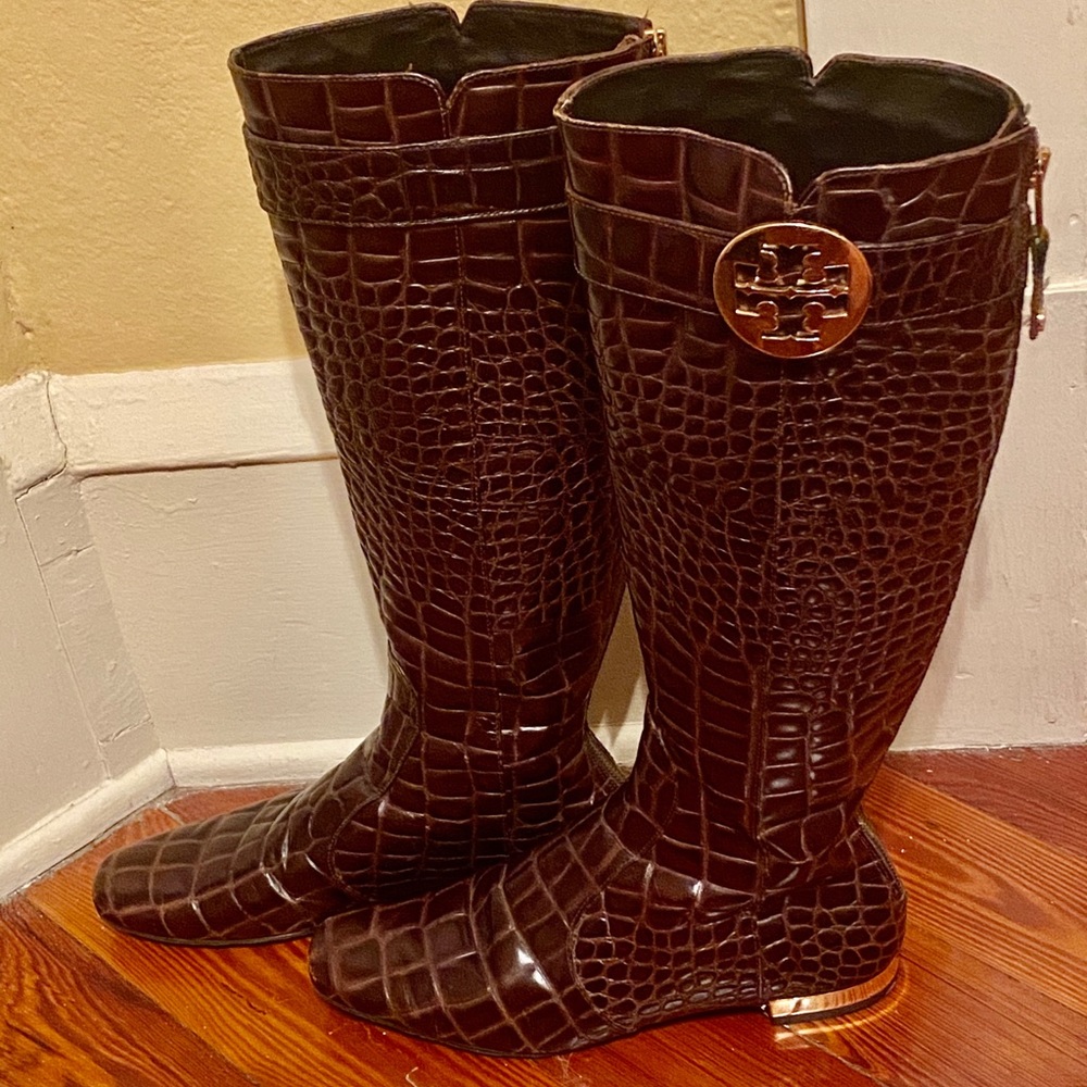 Tory Burch Uma croc embossed boots